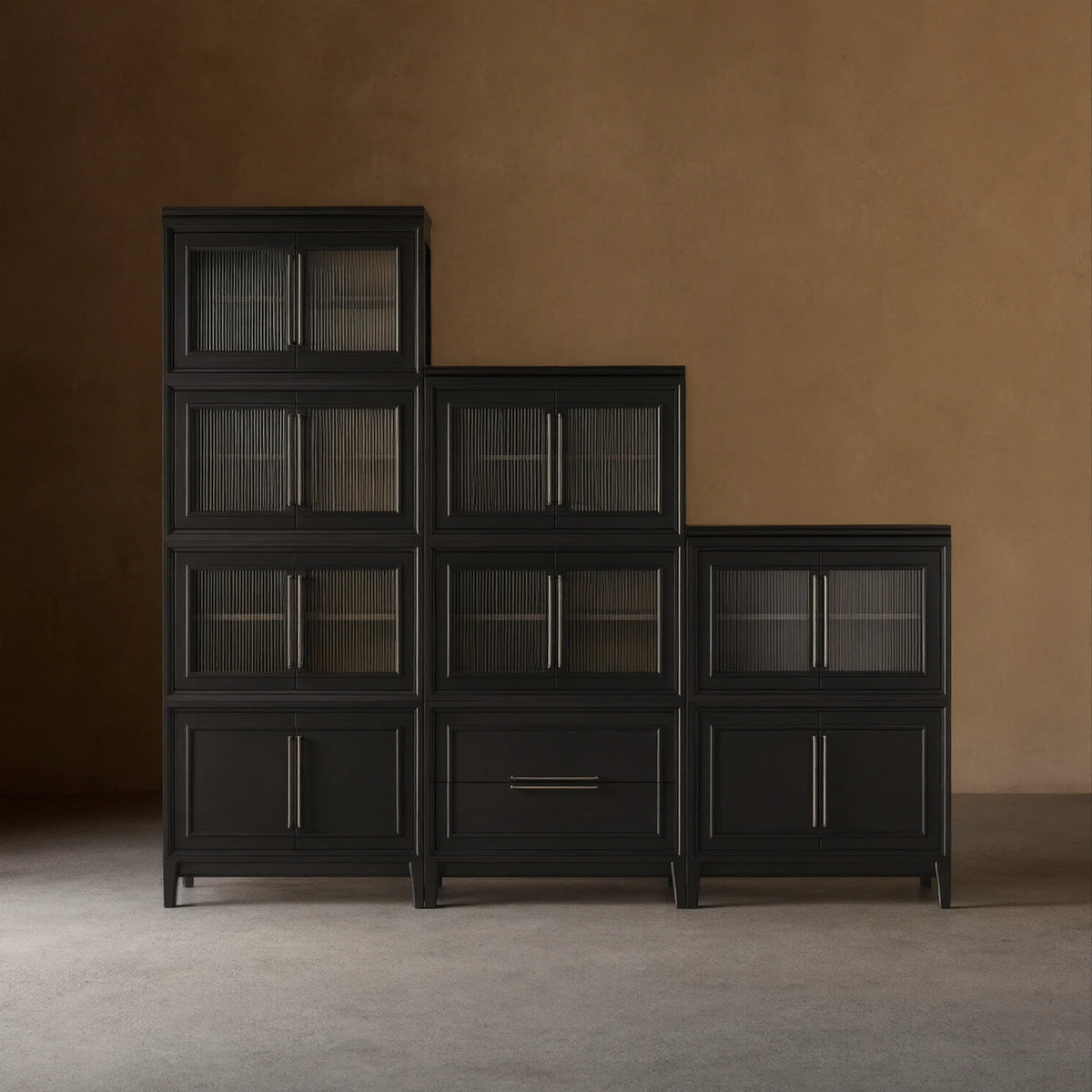Rowan Modular Wall Unit Storage Tall Display Cabinet Wood Bookcase with Glass Door