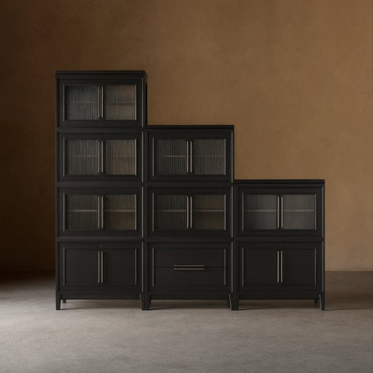 Rowan Modular Wall Unit Storage Tall Display Cabinet Wood Bookcase with Glass Door