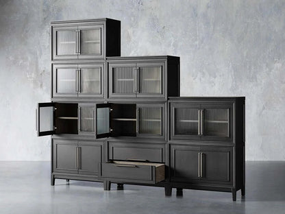 Rowan Modular Wall Unit Storage Tall Display Cabinet Wood Bookcase with Glass Door