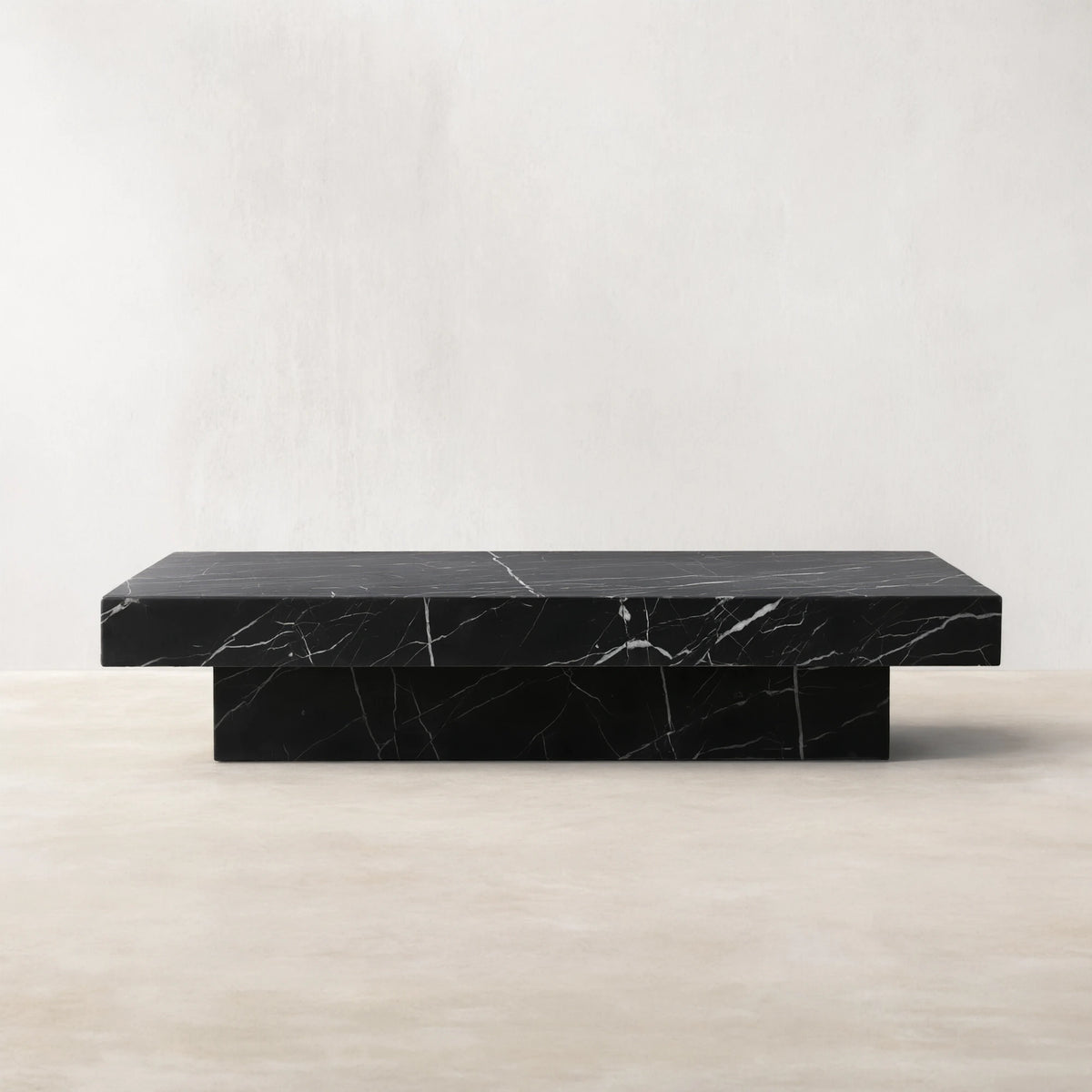 Cinzia Rectangle Stone Coffee Table Natural Marble Cocktail Table Plinth Base Sofa Center Tea Table