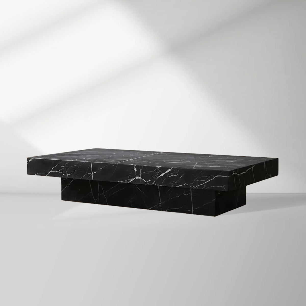 Cinzia Rectangle Stone Coffee Table Natural Marble Cocktail Table Plinth Base Sofa Center Tea Table