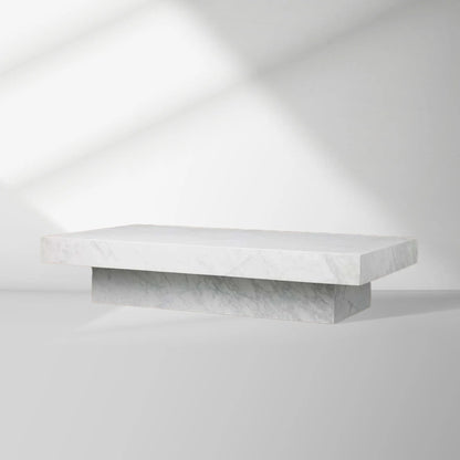 Cinzia Rectangle Stone Coffee Table Natural Marble Cocktail Table Plinth Base Sofa Center Tea Table