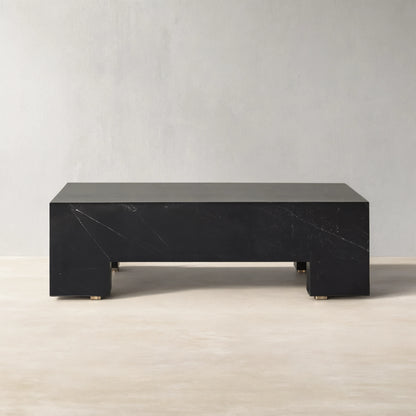 Brooklyn Black Marquina Marble Coffee Table Stone Cocktail Table Rectangle Sofa Center Tea Table