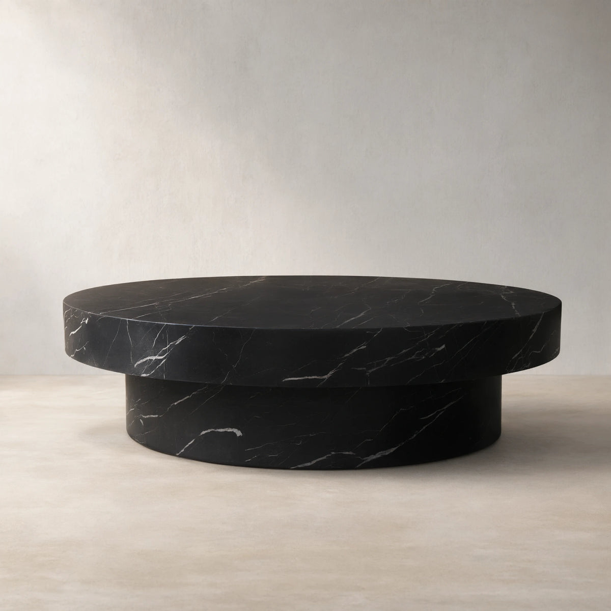 Cinzia Natural Marble Round Coffee Table Stone Cocktail Table Plinth Base Sofa Center Tea Table