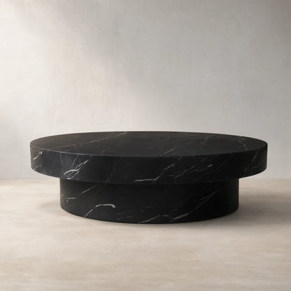 Cinzia Natural Marble Round Coffee Table Stone Cocktail Table Plinth Base Sofa Center Tea Table