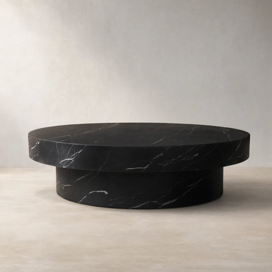 Cinzia Natural Marble Round Coffee Table Stone Cocktail Table Plinth Base Sofa Center Tea Table