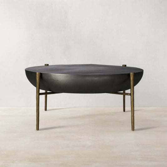 Donovan Cast Aluminum Coffee Table Round Living Room Cocktail Table Metal Top Center Tea Table