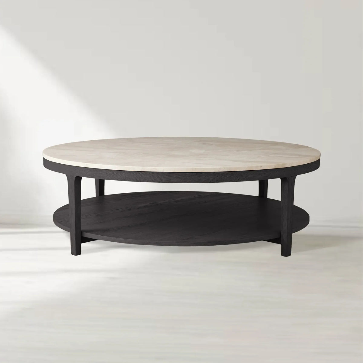 Danny Round Marble Top Coffee Table Oak Wood Base Cocktail Table Living Room Center Tea Table