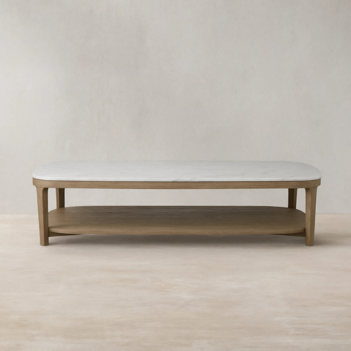 Danny Marble Top Coffee Table Oak Wood Cocktail Table Living Room Rectangle Center Tea Table