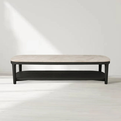 Danny Marble Top Coffee Table Oak Wood Cocktail Table Living Room Rectangle Center Tea Table