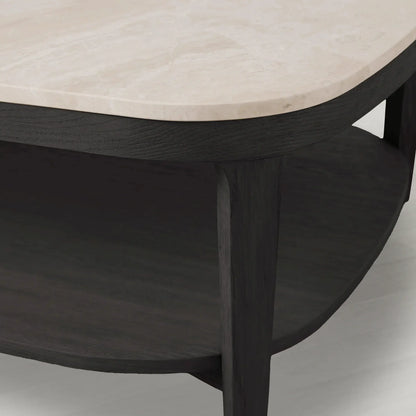 Danny Marble Top Coffee Table Oak Wood Cocktail Table Living Room Rectangle Center Tea Table