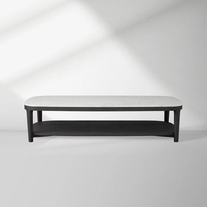 Danny Marble Top Coffee Table Oak Wood Cocktail Table Living Room Rectangle Center Tea Table