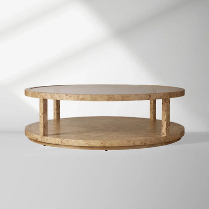 Corey Mappa Burl Round Coffee Table Glass Tabletop Cocktail Table Sofa Center Tea Table