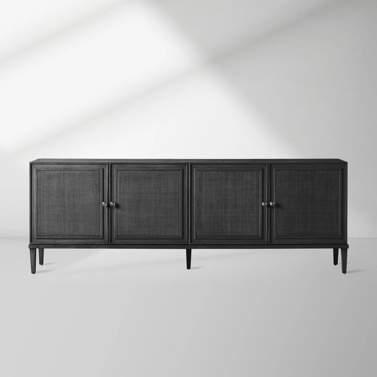 Pearson Mindi TV Stand Woven Cane Cabinet Doors Media Console Wood Sideboard Television Storage Unit