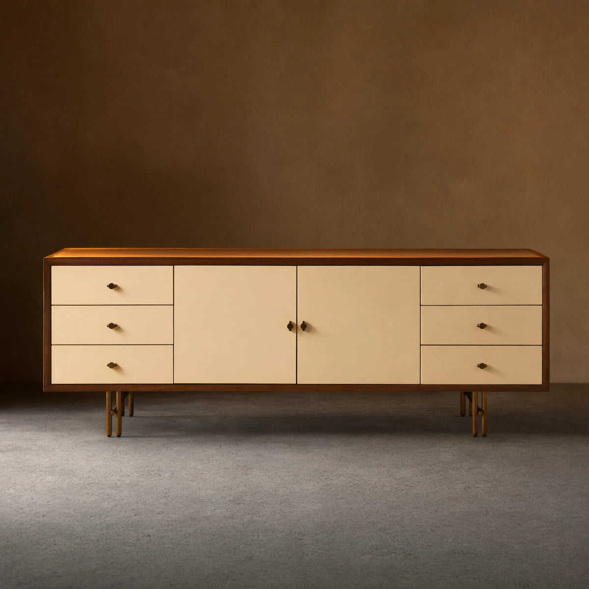 Henton Eucalyptus Wood TV Stand Living Room Entrance Six Drawers Cabinet Media Console