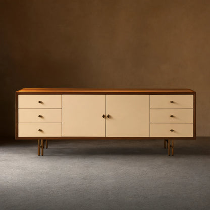 Henton Eucalyptus Wood TV Stand Living Room Entrance Six Drawers Cabinet Media Console