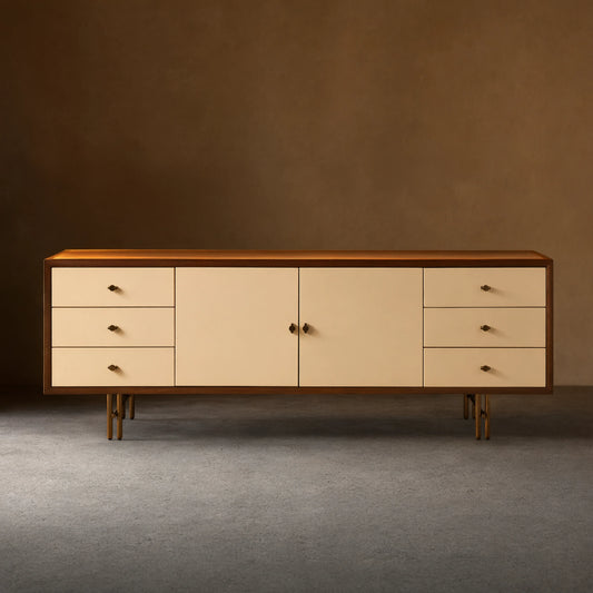Henton Eucalyptus Wood TV Stand Living Room Entrance Six Drawers Cabinet Media Console