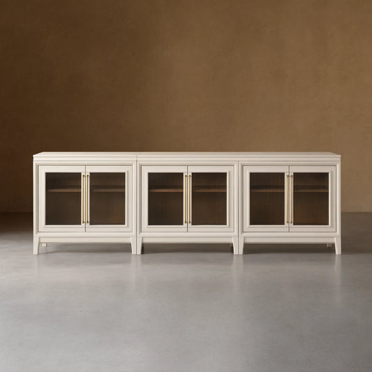 Rowan Modular Glass Door TV Stand Cabinet Mahogany Sideboard Wood Television Storage Unit