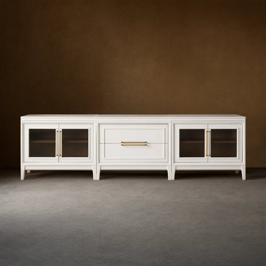 Rowan Drawers TV Stand Sideboard with Glass Doors Wood Entryways Cabinet Media Console