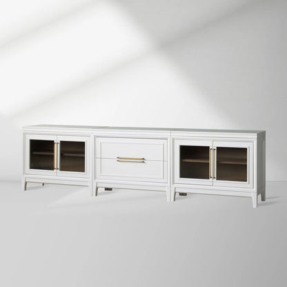 Rowan Drawers TV Stand Sideboard with Glass Doors Wood Entryways Cabinet Media Console