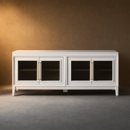 Rowan Wood TV Stand Unit Sideboard with Reeded Glass Doors Entrance Cabinet Media Console