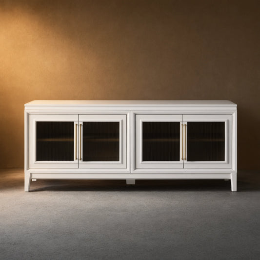 Rowan Wood TV Stand Unit Sideboard with Reeded Glass Doors Entrance Cabinet Media Console