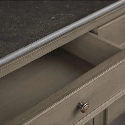 Kensington Marble Top Sideboard Wood Buffet Storage Entryways Side Cabinet With Glass Doors