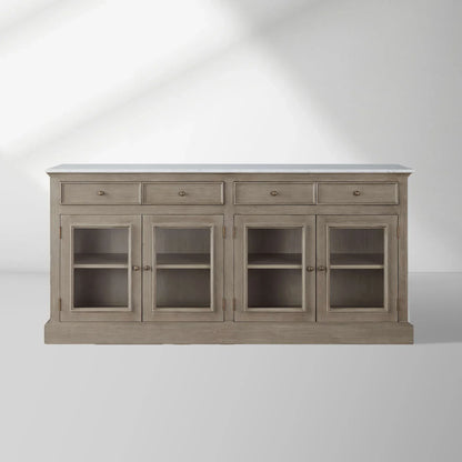 Kensington Marble Top Sideboard Wood Buffet Storage Entryways Side Cabinet With Glass Doors