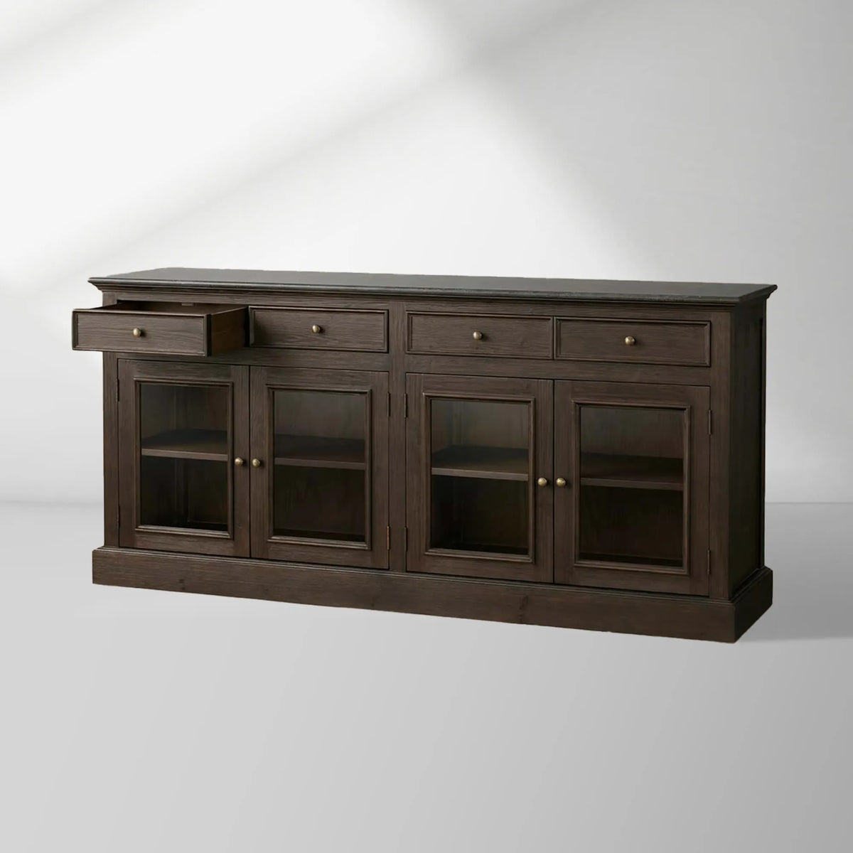 Kensington Marble Top Sideboard Wood Buffet Storage Entryways Side Cabinet With Glass Doors