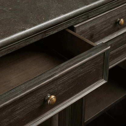 Kensington Marble Top Sideboard Wood Buffet Storage Entryways Side Cabinet With Glass Doors