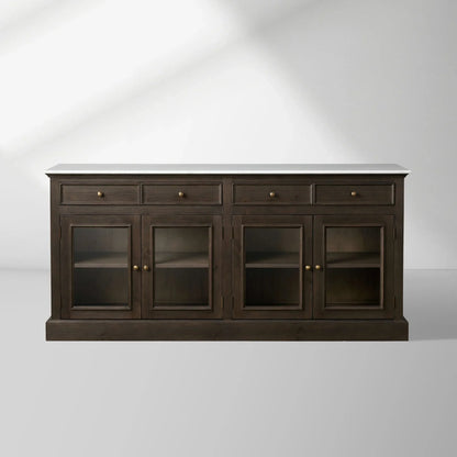 Kensington Marble Top Sideboard Wood Buffet Storage Entryways Side Cabinet With Glass Doors