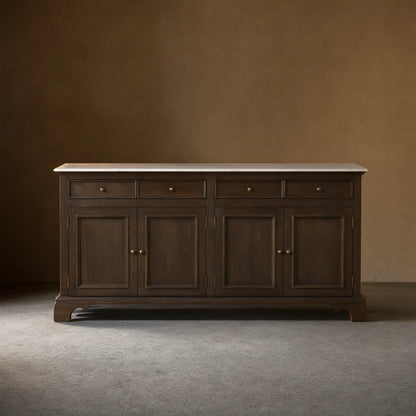 Kensington Marble Top Sideboard Pine Buffet Storage Cabinet Wood Living Room Cabinet