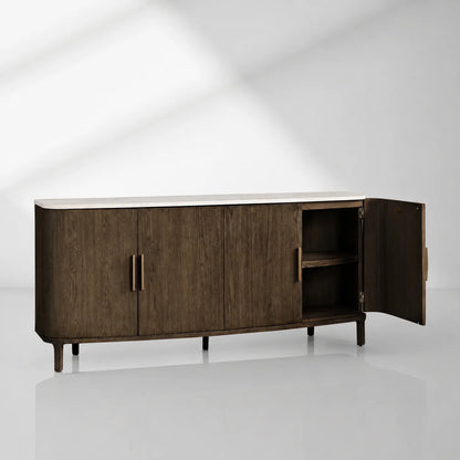 Danny Marble Top Sideboard Oak Wood Buffet Buffet Table Cabinet Country Entryways TV Cabinet