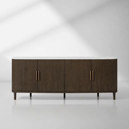 Danny Marble Top Sideboard Oak Wood Buffet Buffet Table Cabinet Country Entryways TV Cabinet