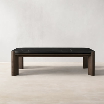 Pyet Marble Coffee Table Oak Wood Base Cocktail Table Elegance Living Room Center Tea Table