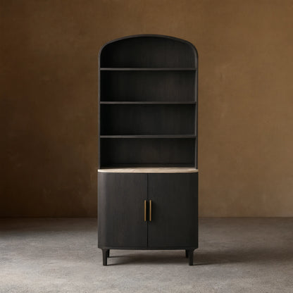 Danny Wood Tall Display Hutch With Marble Top Oak Sideboard buffet Storage Table Kitchen Pantry Cabinet