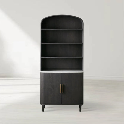 Danny Wood Tall Display Hutch With Marble Top Oak Sideboard buffet Storage Table Kitchen Pantry Cabinet
