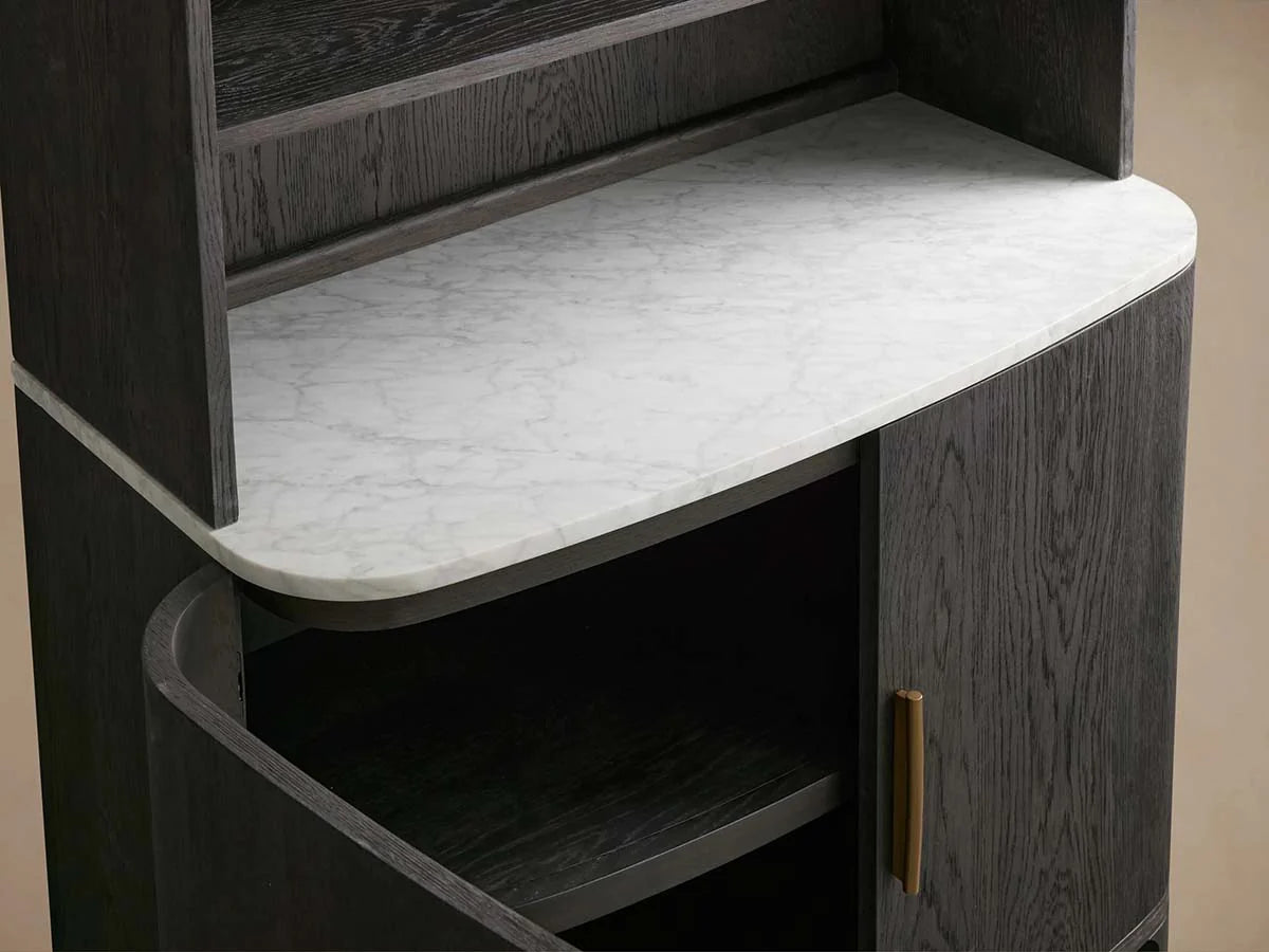 Danny Wood Tall Display Hutch With Marble Top Oak Sideboard buffet Storage Table Kitchen Pantry Cabinet
