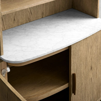 Danny Wood Tall Display Hutch With Marble Top Oak Sideboard buffet Storage Table Kitchen Pantry Cabinet