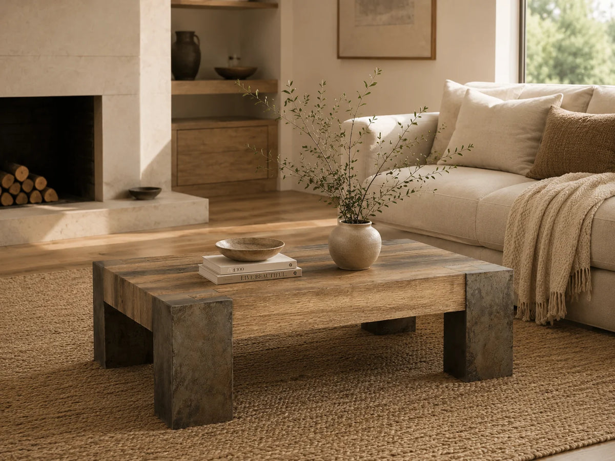 Telluride Square Oak Coffee Table Wood Cocktail Table Living Room Center Tea Table Vintage Cocktail Table