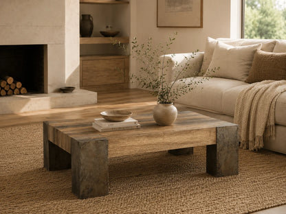 Telluride Square Oak Coffee Table Wood Cocktail Table Living Room Center Tea Table Vintage Cocktail Table