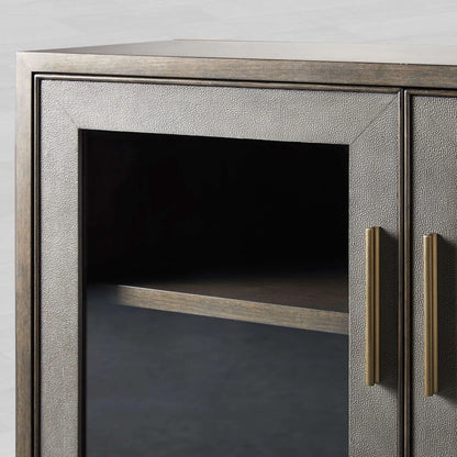 Malone leather Panels Sideboard Glass Doors Buffet Table Oak Wood Living Room Entryways Cabinet