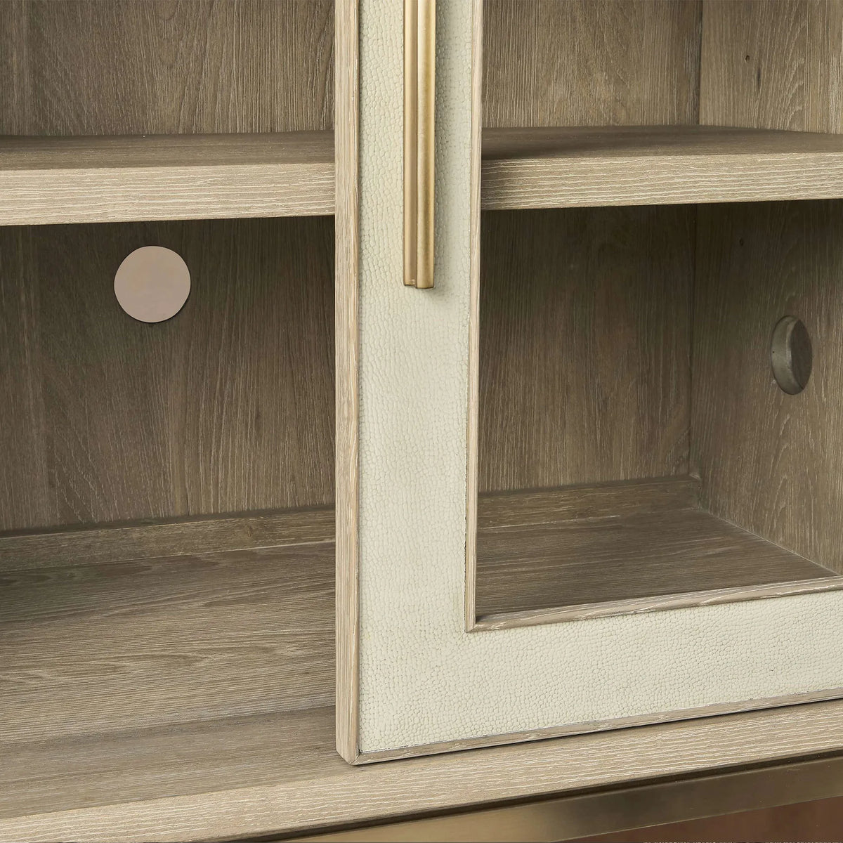Malone leather Panels Sideboard Glass Doors Buffet Table Oak Wood Living Room Entryways Cabinet