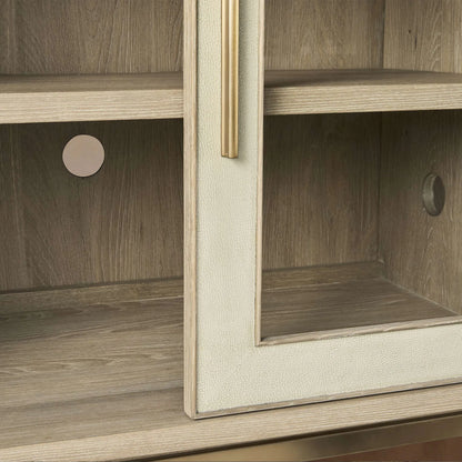 Malone leather Panels Sideboard Glass Doors Buffet Table Oak Wood Living Room Entryways Cabinet