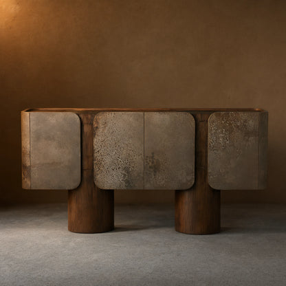 Alvaro Raw Wood Stumps Tabletop Sideboard Aluminum Buffet Table Living Room Entryways Cabinet