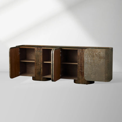 Alvaro Raw Wood Stumps Tabletop Sideboard Aluminum Buffet Table Living Room Entryways Cabinet