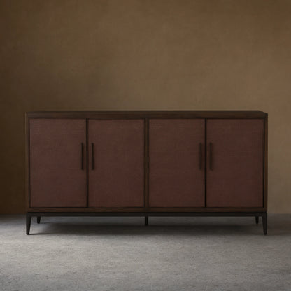 Malone Reconstituted Leather Sideboard Wood Buffet Table Living Room Entryways Cabinet