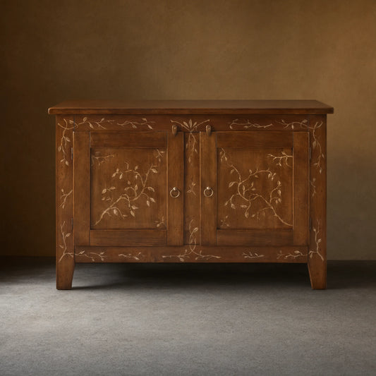 Stefania Hand-Painted Florals Buffet Cabinet Poplar Wood Sideboard Living Room Entryways Cabinet