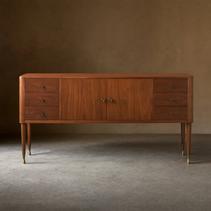 Ross Mid-Century Six Drawers Sideboard Buffet Table Walnut Wood Living Room Entryways Cabinet