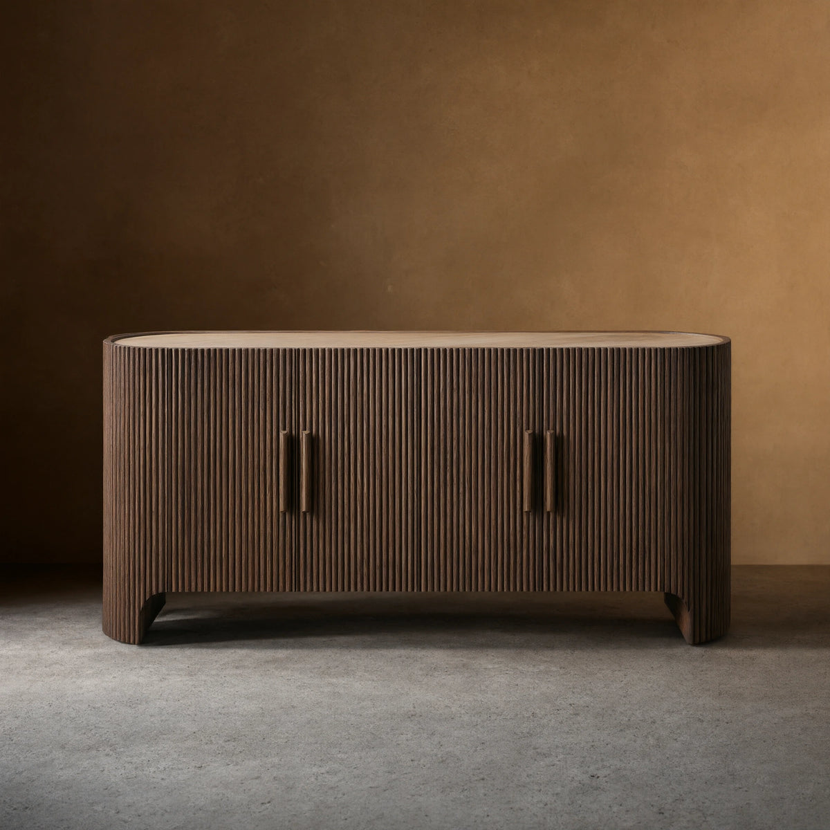 Astor Marble Top Sideboard Buffet Table Wood Living Room Entryways Cabinet Reeded Detailing